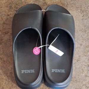 BRAND NEW WITH TAGS Black PINK Slide Sandals VS 9/10 Womens